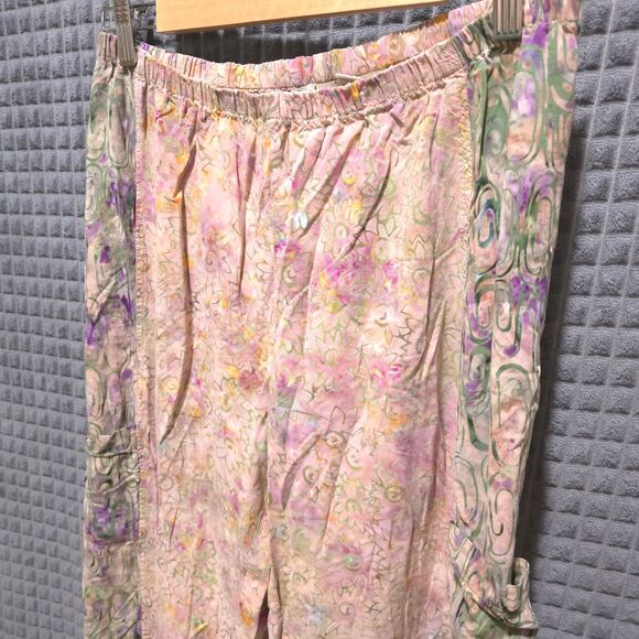 LA Blend Fairy Beaded Harem Pant M-Lg Handmade Batik Pink Green Boho Renaissance - Picture 3 of 16